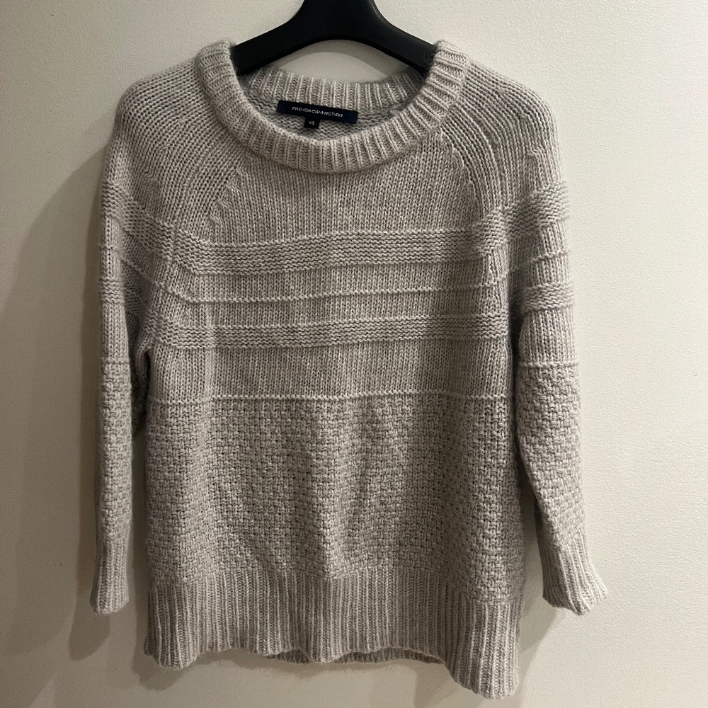 French Connection Light Grey Angora/nylon Blend Sweater